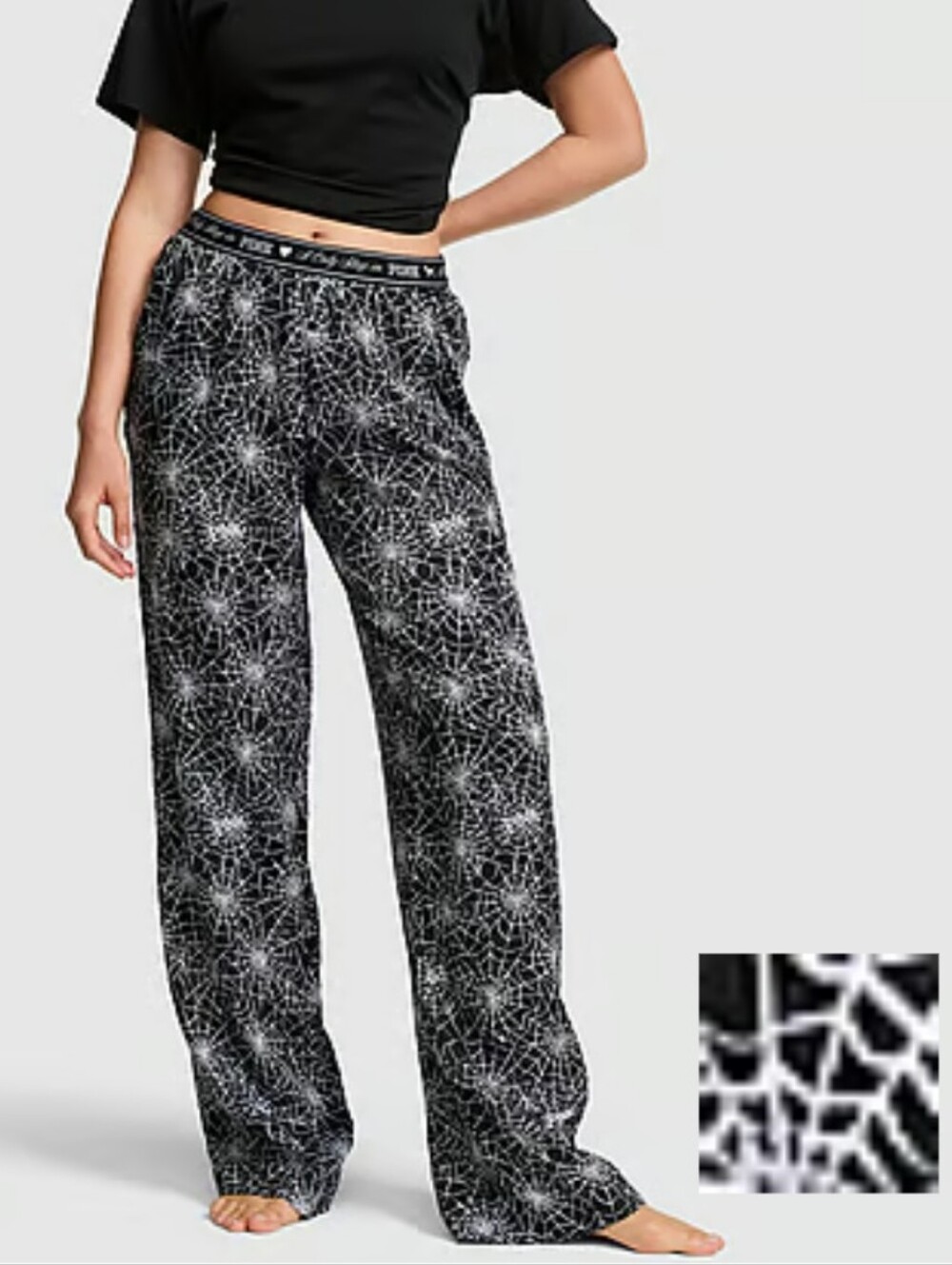 NWT PINK Silky Sleep Boxy Pajama Pants Black With Spider Webs